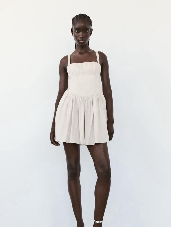Zara Dresses & Skirts - Zara White Cotton Voluminous Milkmaid Summer Pleated Sleeveless Mini Dress